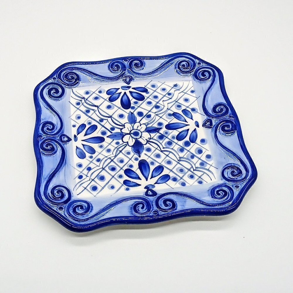 Tabletops Unlimited Hand-Painted Lisbon Blue White Ceramic Plate